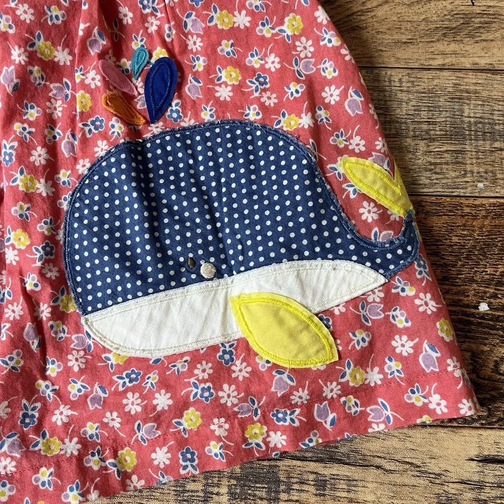 Baby Boden Floral Applique Dress Baby Girls‎ 18-24m Lined Cotton Whale Beach